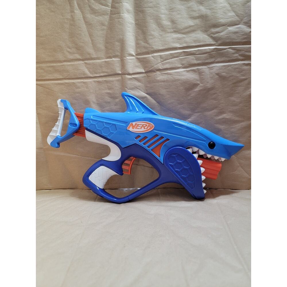 The Nerf Wild Sharkfire Blaster is a toy gun, comes with 10 nerf darts.
